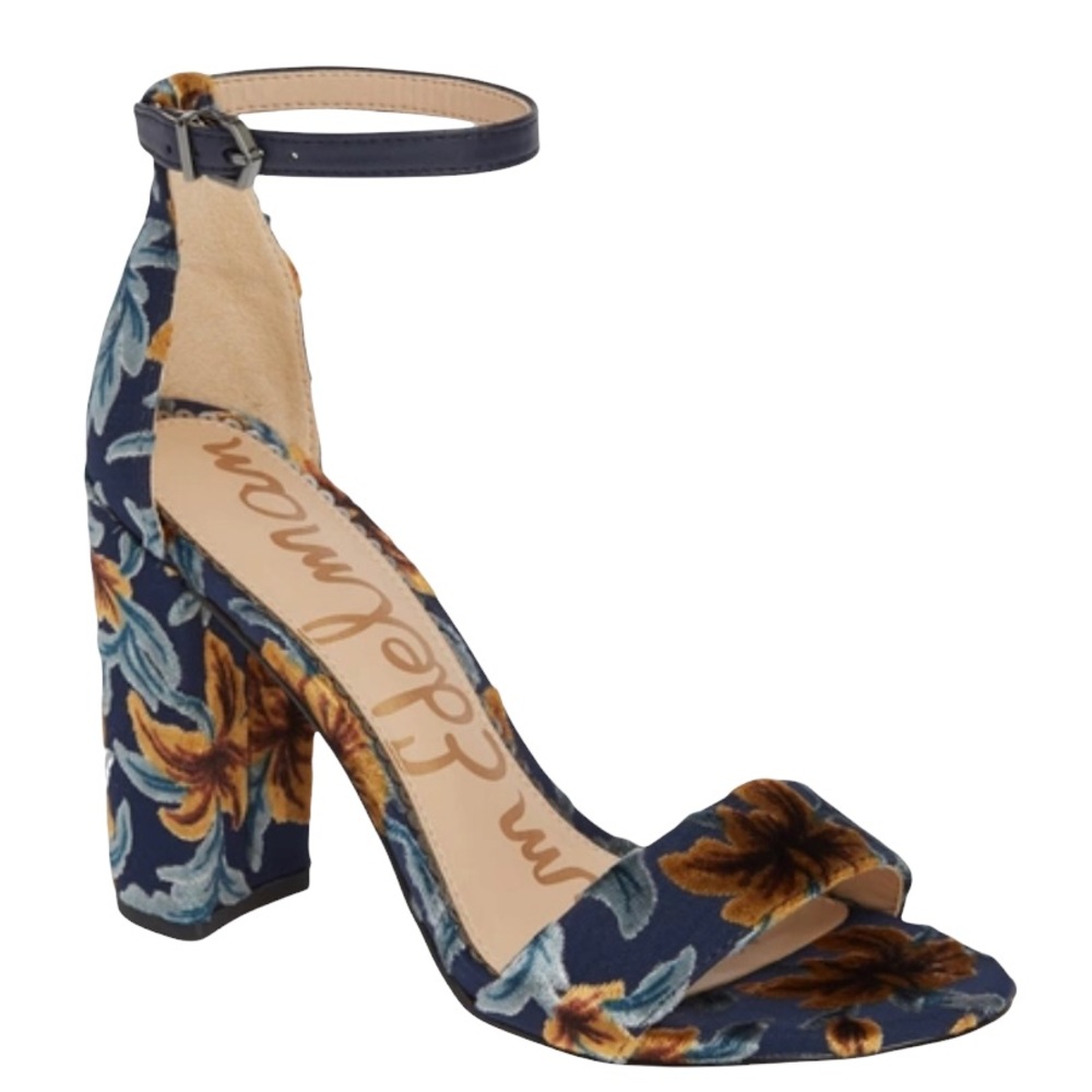 Sam Edelman Floral Block Heel Sandals - Teal and Yellow - Picture 2 of 15